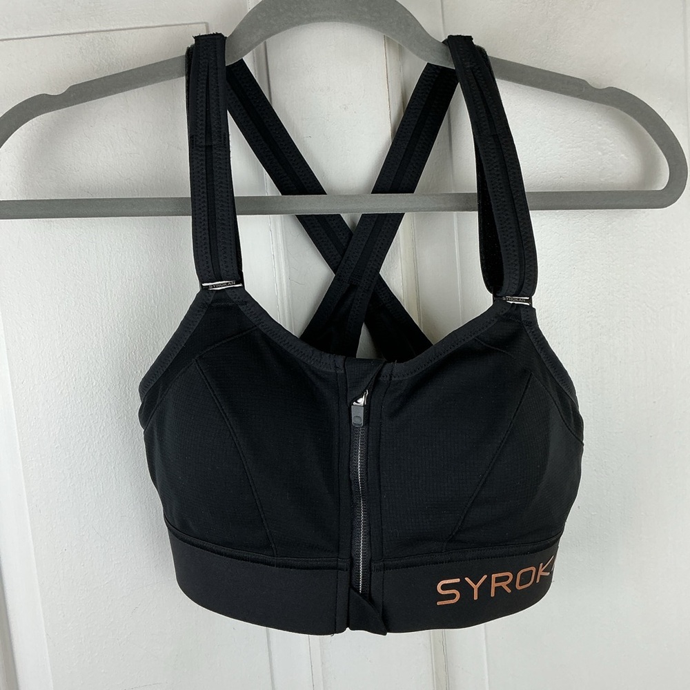 Syrokan Zip Front Sports Bra Adjustable Convertible High Impact Black NWOT
